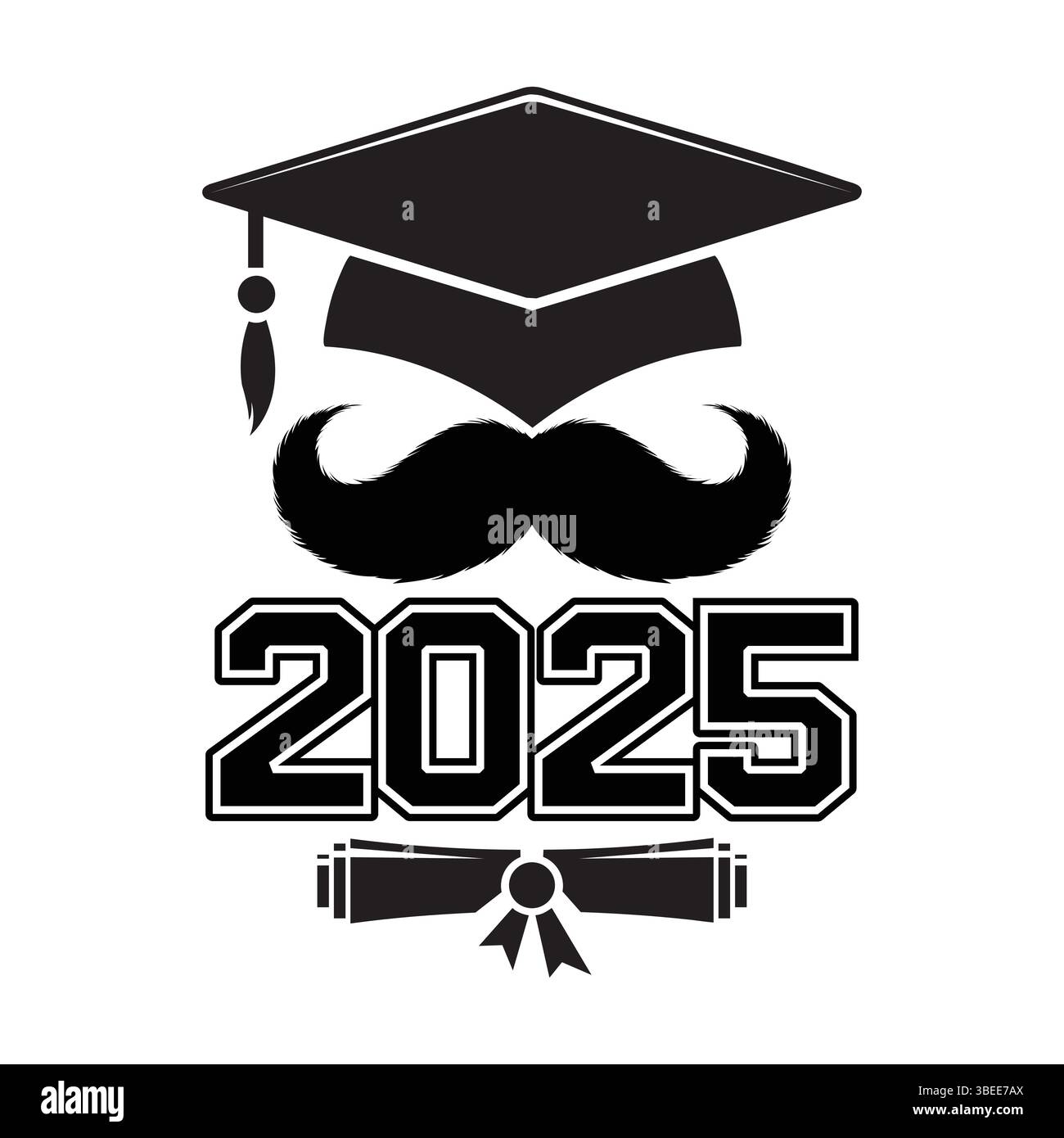 Graduation 2025 Schnurrbart Cap Scroll Diplom Icon Design Stock Vektor
