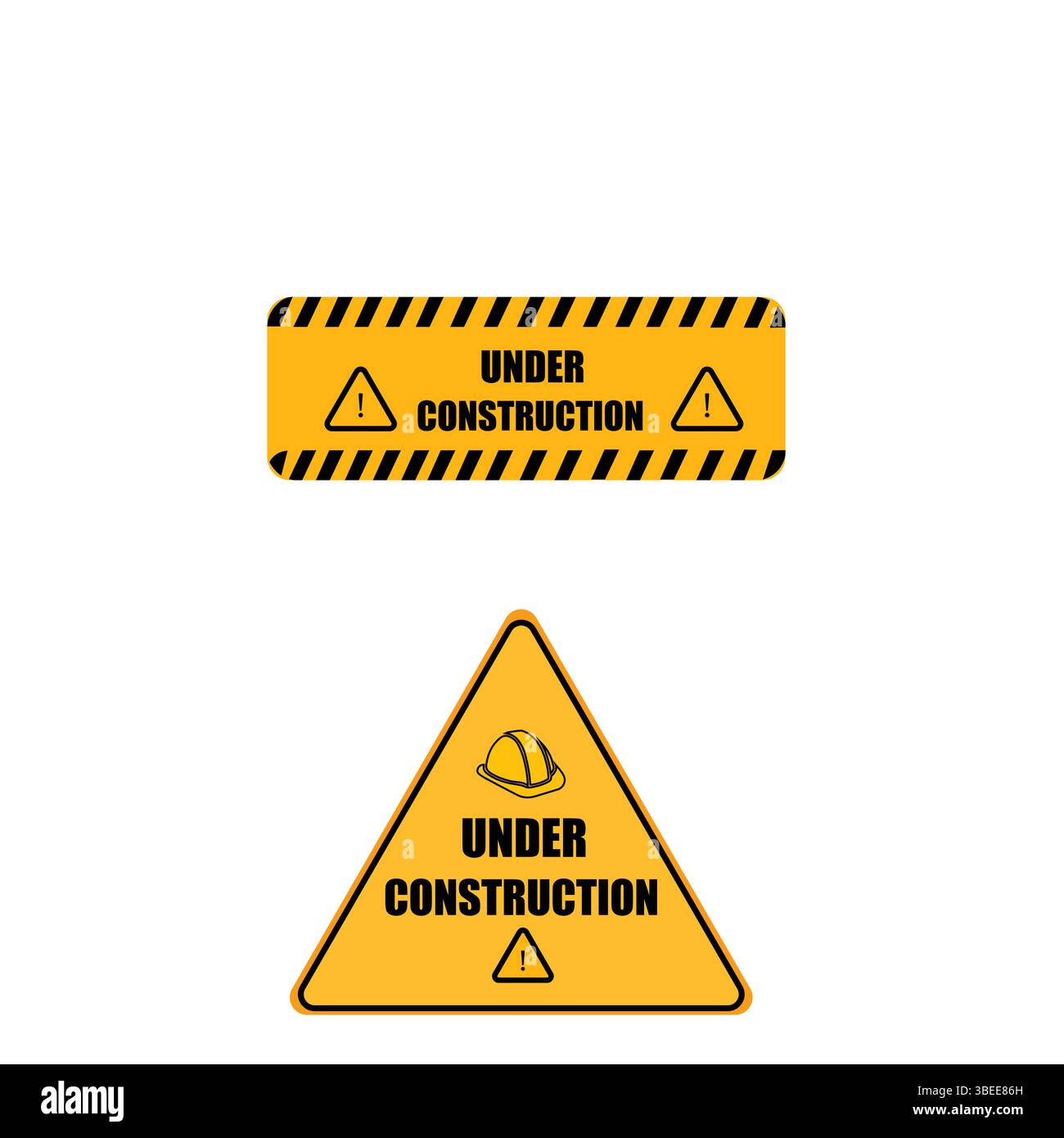 Unter der Baustelle Banner Schild Vektor schwarz und gelb diagonale Streifen unter Bau Reparatur Zeichen mit Grunge Textur 2 im Bau Stock Vektor