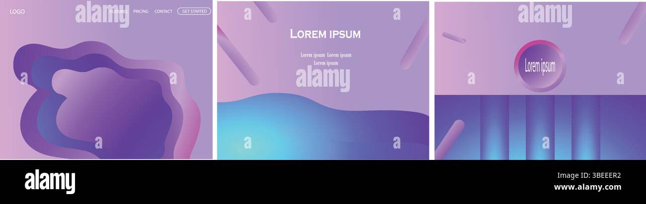 Modernes abstraktes Web-Banner-Set mit flüssigen Formen und Neonhintergründen Stock Vektor