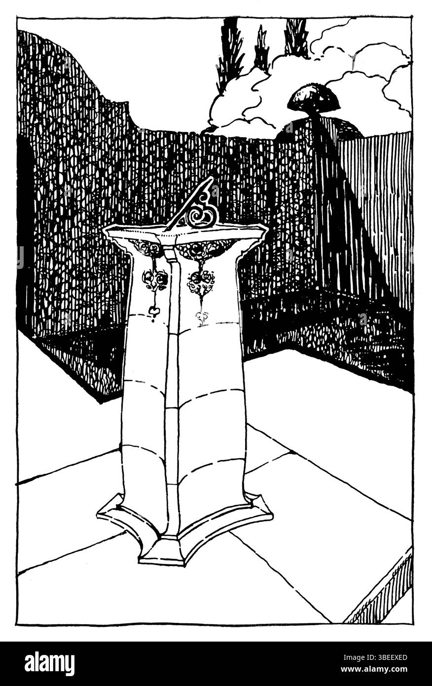 Dekorative Kunst, Design für eine Sonnenuhr, Stift und Tusche Zeichnung von Frederick J Baruish aus Warrington aus dem Studio Magazine 1901 Stockfoto