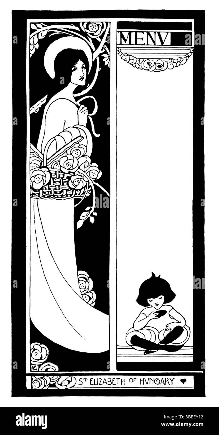Art Nouveau Design for a menu Card, St. Elizabeth von Ungarn, von der Designerin Ethel Larcombe, aus dem Studio Magazine 1901 Stockfoto
