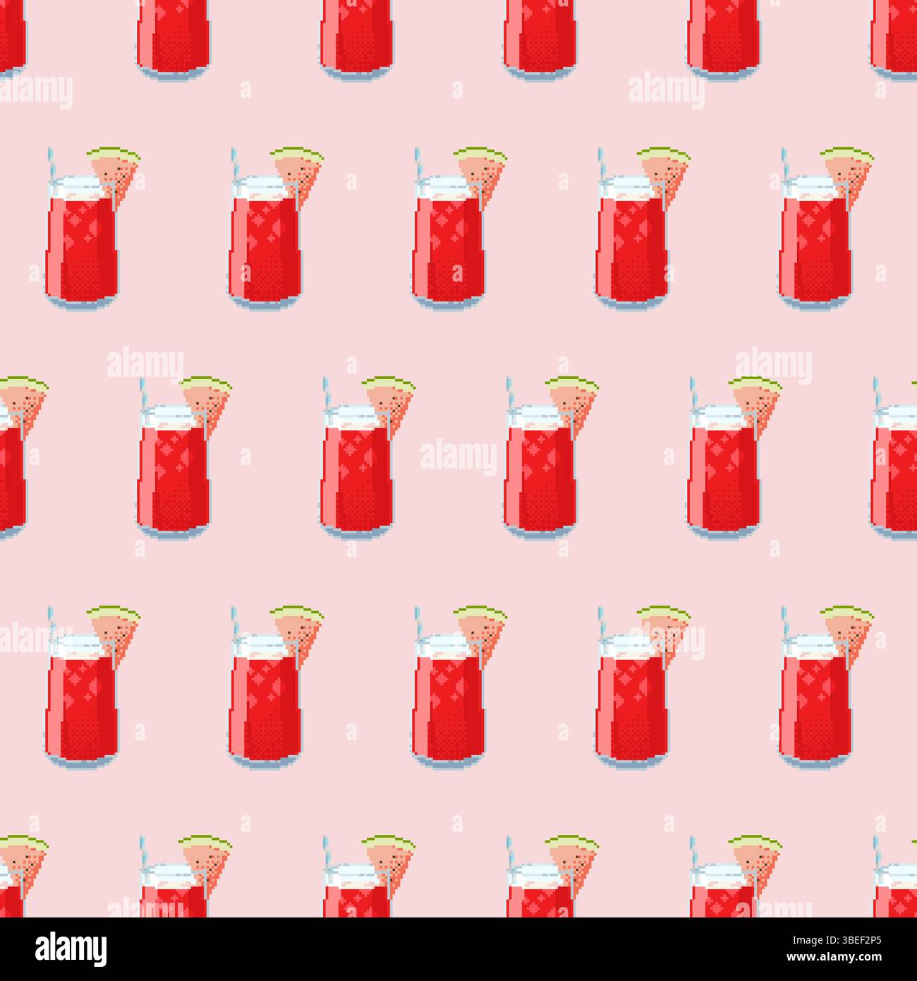 Nahtloses Muster im Pixel-Art-Stil mit Wassermelonen-Cocktail. Lustiges und lebendiges Design, perfekt für Sommerverpackungen, Stoff oder digitale Dekoration. Stock Vektor