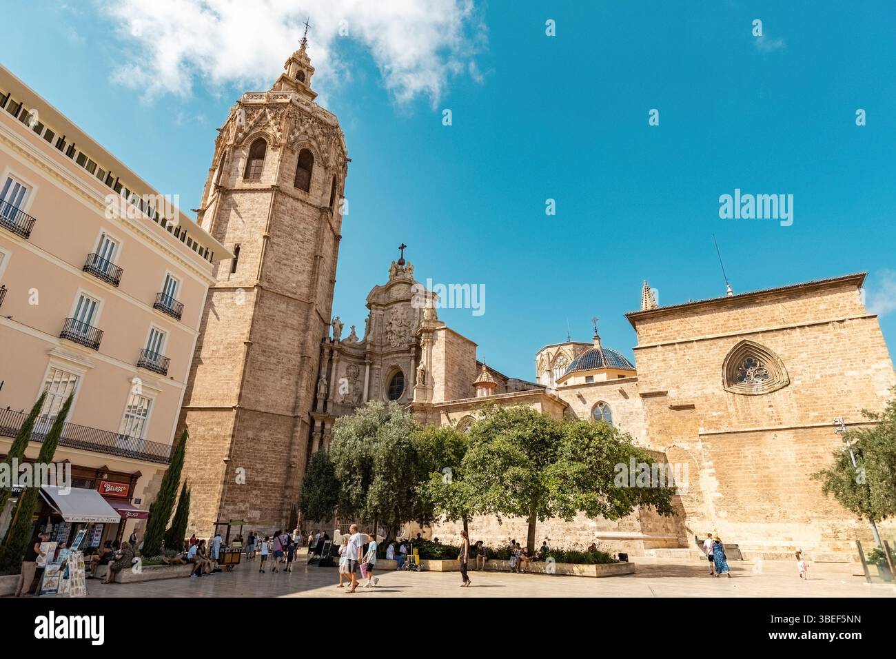 Die Kathedrale von Valencia und der Glockenturm El Miguelete, ein historisches architektonisches Meisterwerk im Herzen von Valencia, Spanien Stockfoto