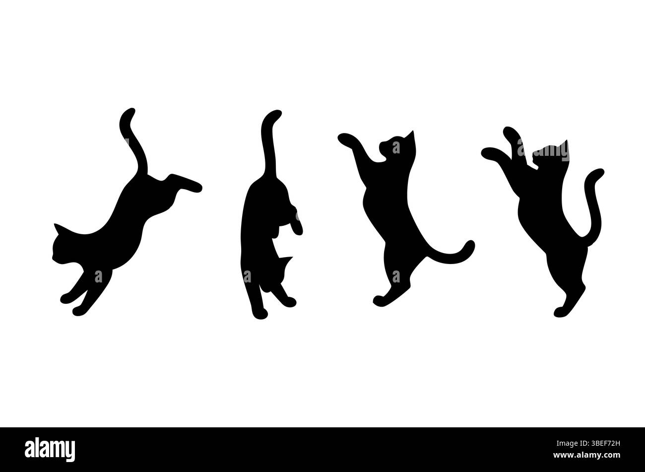 Cat Jumping Poses Silhouettes Vector – Dynamic Feline Motion Clipart für Tier- und Tiermotive Stock Vektor