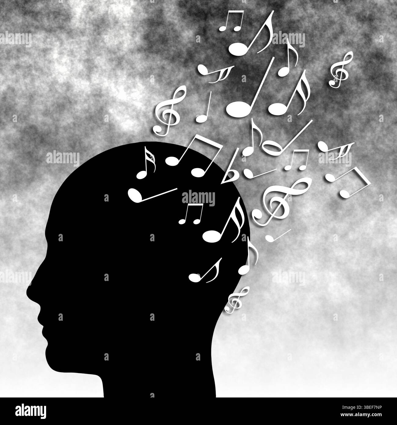 Menschliche Kopfform und musikalische Noten Stockfoto