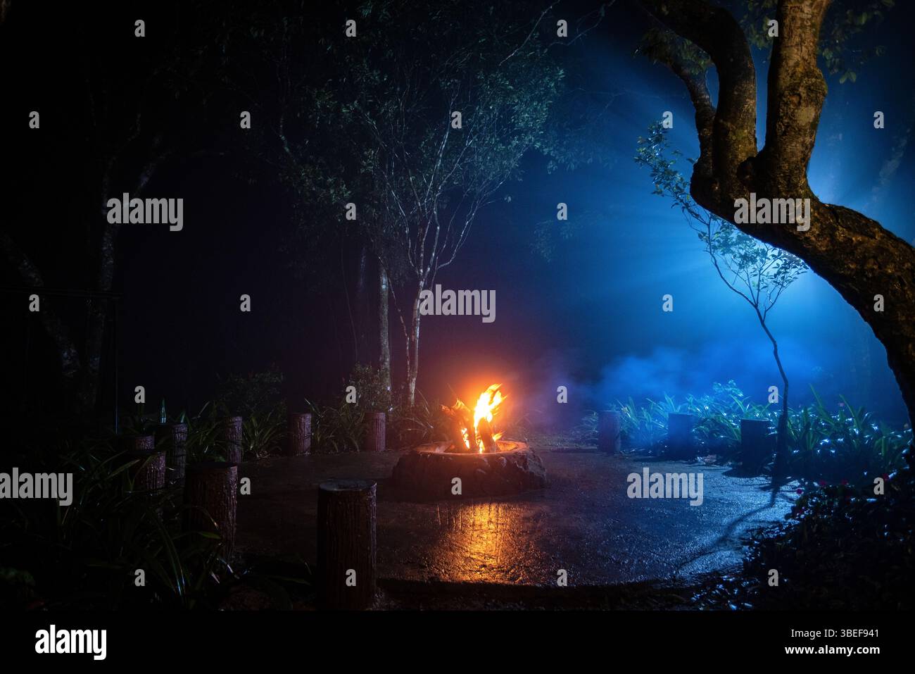 Lagerfeuer ohne Leute Stockfoto