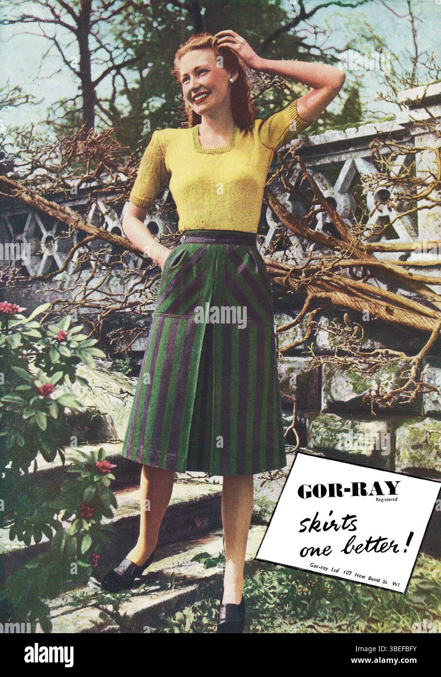Britische Damenwerbung aus den 1940er Jahren für Gor-Ray Röcke. Stockfoto