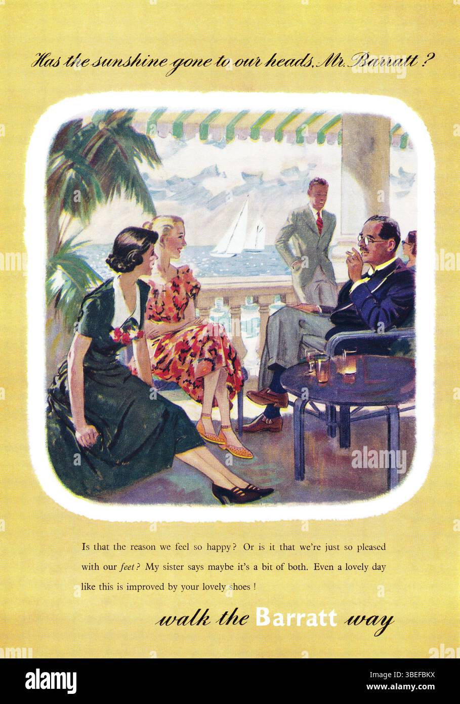 1949 britische Modewerbung für Barrett's Shoes. Stockfoto