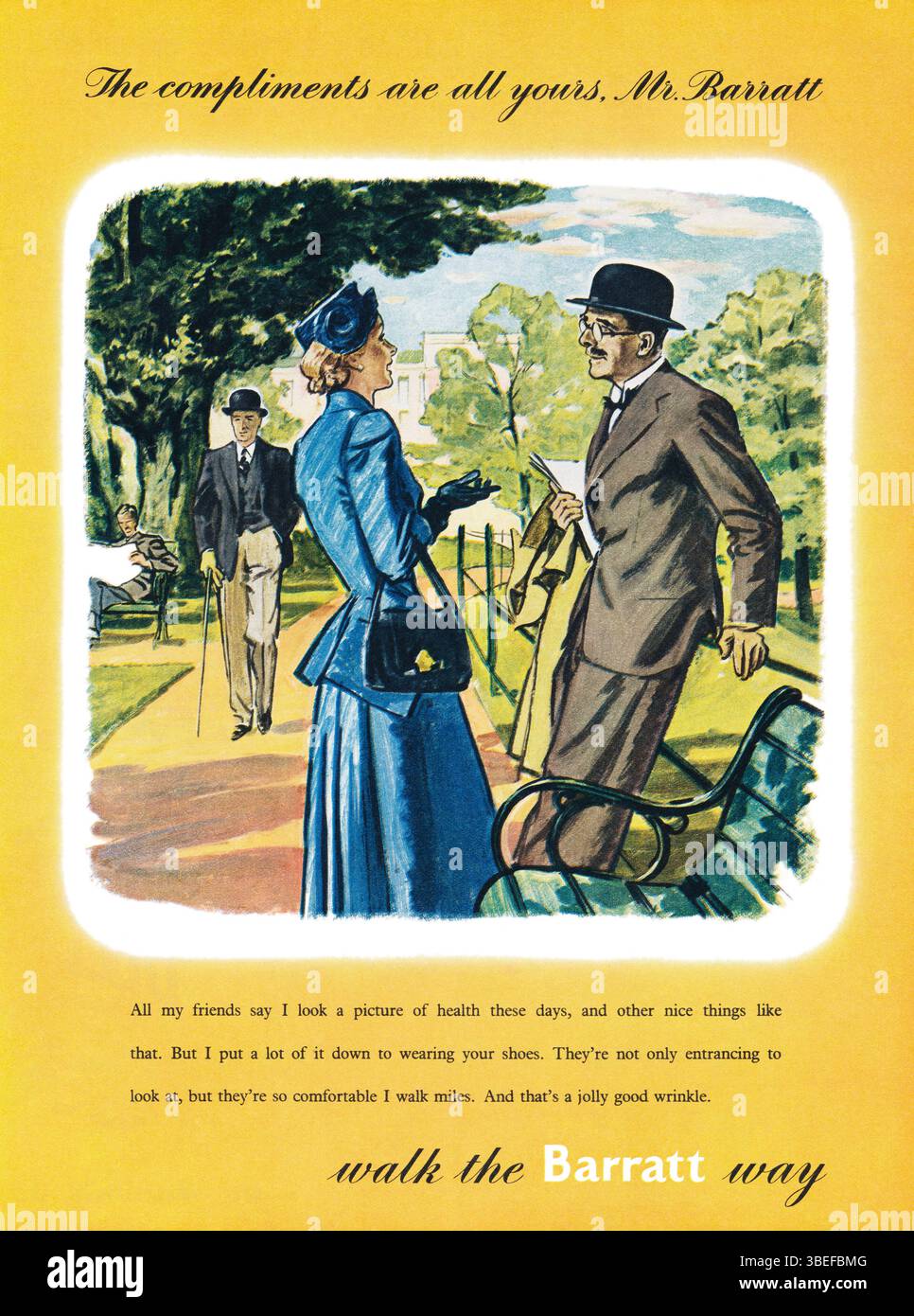 1949 britische Modewerbung für Barrett's Shoes. Stockfoto