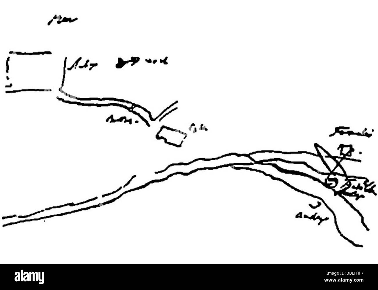 Stendhals Skizze von Irun, die auf Seite 160 seiner *Voyage dans le midi de la France* (1838) zu sehen ist, veranschaulicht die Grundrisse der Stadt. Auf dieser Seite werden die detaillierten urbanen Merkmale aufgezeichnet, die er auf seinen Reisen durch Südfrankreich traf. Stockfoto