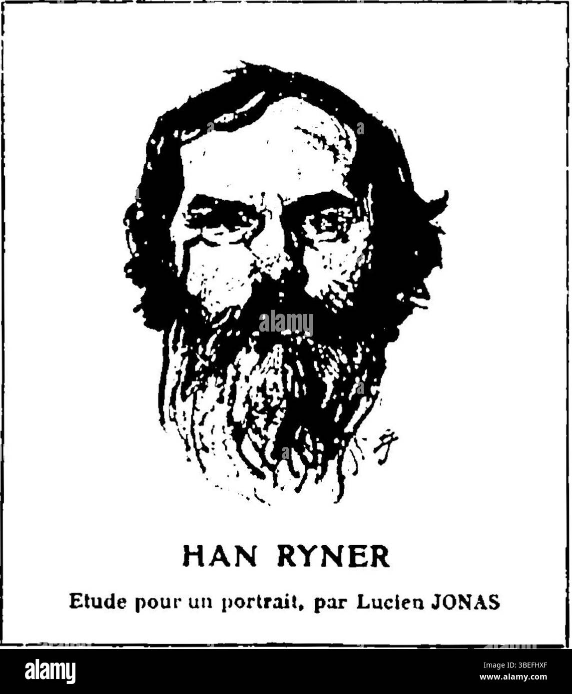 Diese von Lucien Jonas erstellte Porträtstudie von Han Ryner aus dem Jahr 1909 ist ein bedeutendes Werk, das in dem Buch Le Subjectivisme Rire enthalten ist. Jonas war bekannt für seine psychologische Tiefe in Porträts. Stockfoto