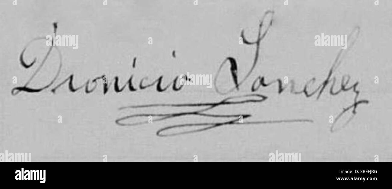 Dieses Dokument trägt die Unterschrift von Dionisio Sánchez Medina vom 13. Februar 1800 aus Spanien. Das Dokument spiegelt eine historische Handlung oder Korrespondenz wider. Stockfoto