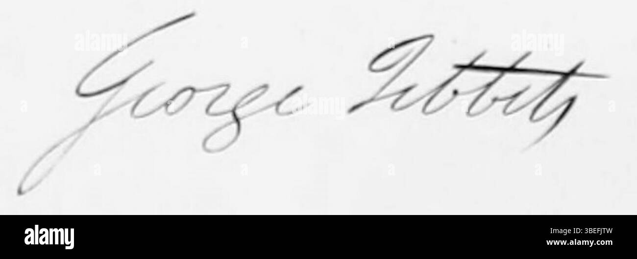 Diese abgeschnittene Version eines Werkes von George Tibbits, das vor 1880 geschaffen wurde, enthält eine detaillierte Ansicht der Signatur des Künstlers und bietet einen Einblick in den Stil und die persönliche Note des Künstlers. Stockfoto