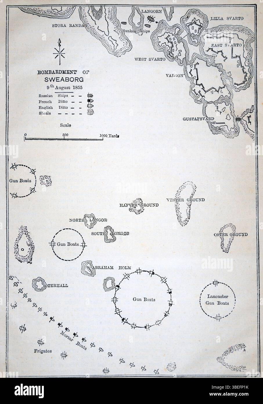 Die Admirale Dundas und Penaud befassten sich mit der Möglichkeit, die Sveaborg, die große Festung Finnlands, zu erobern. Im August 1855 wurde der Admiral Stockfoto
