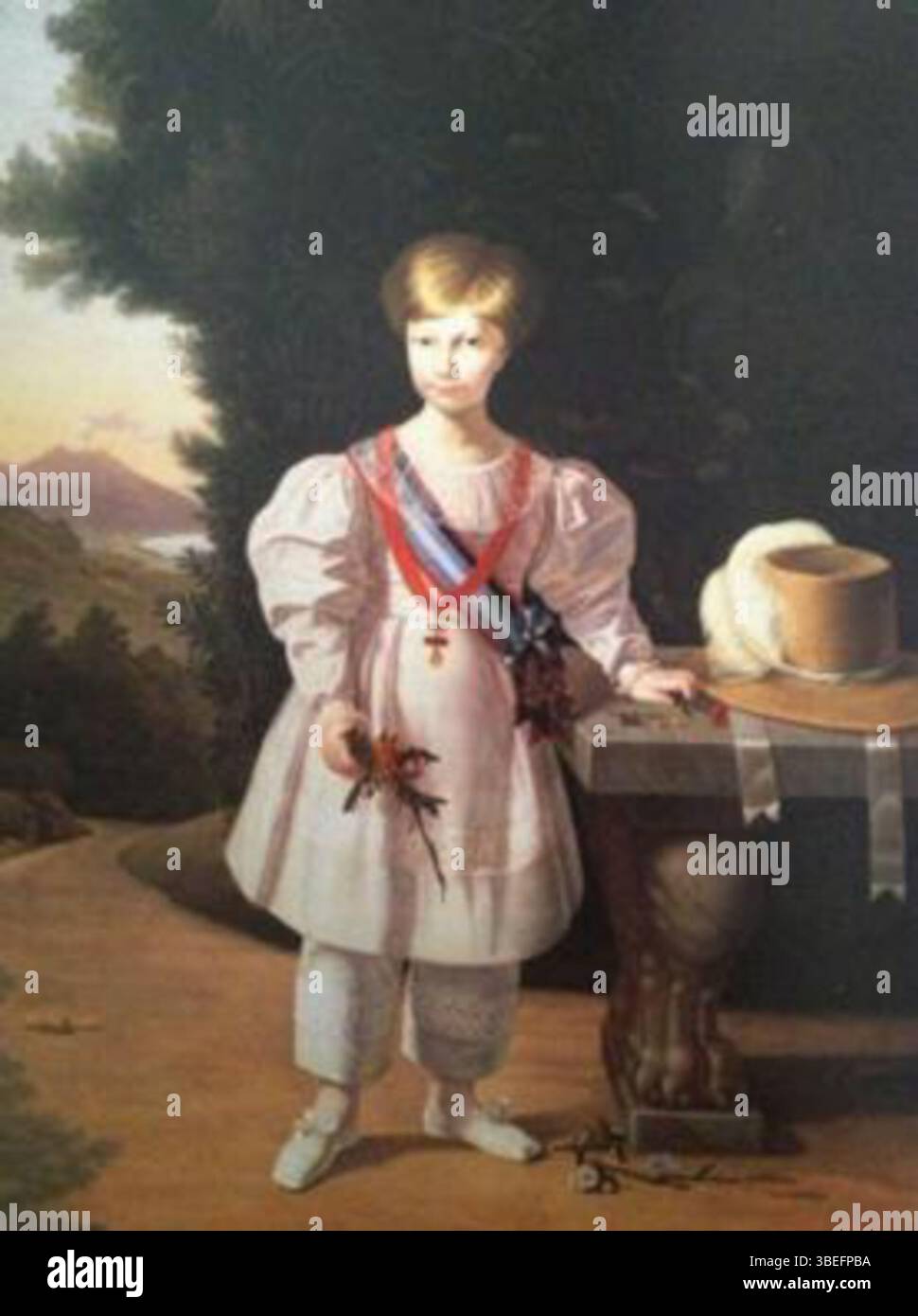 Porträt von König Ferdinand II. Von den beiden Sizilien als Kind, erstellt von Joseph Louis Copinet im Jahre 1820. Das Kunstwerk hebt die Jugendliche Darstellung des zukünftigen Monarchen hervor. Stockfoto