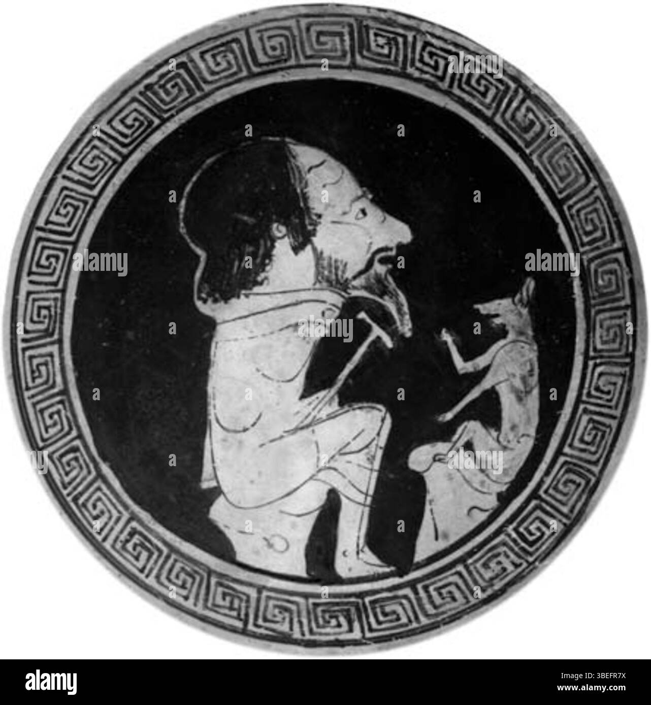 Dieser griechische, rotfigurige Becher aus der Zeit um 450 v. Chr. soll Aesop zeigen, wie er einem Fuchs aus einer seiner berühmten Fabeln lauscht. Das Stück ist in den Vatikanischen Museen untergebracht. Stockfoto