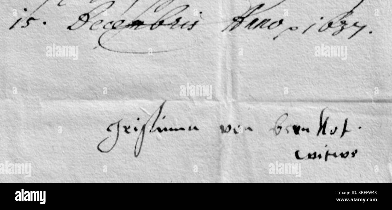 Eine historische Unterschrift von Christine von Diez vom 15. Dezember 1637, archiviert im Hessischen Hauptstaatsarchiv in Wiesbaden. Das Dokument wurde von Peter Eisenburger fotografiert. Stockfoto