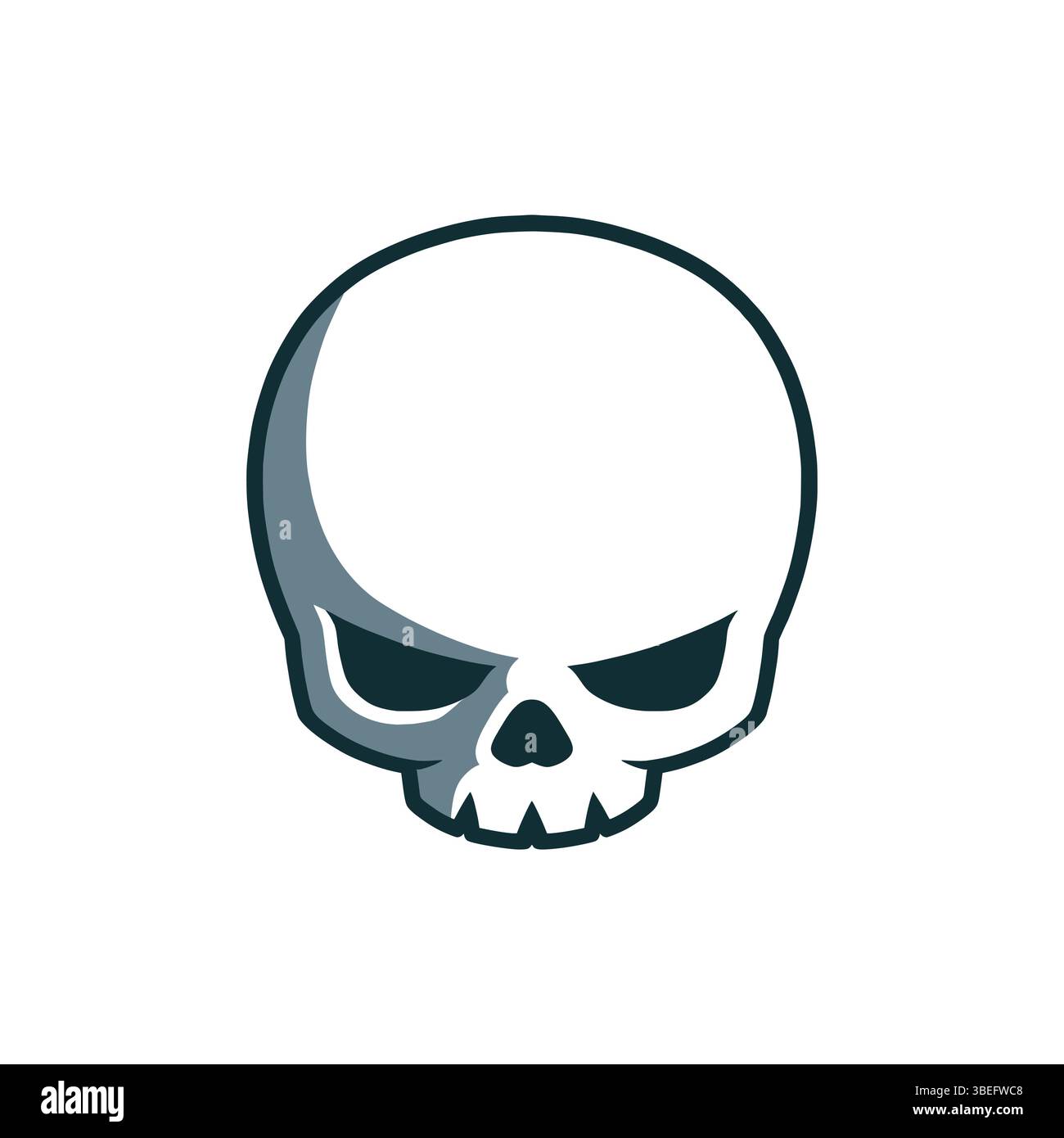 Skull Head Mascot Logo Simple Concept. Süße wütende Schädelkopf-Zeichen-Illustration, Vektor. Stock Vektor
