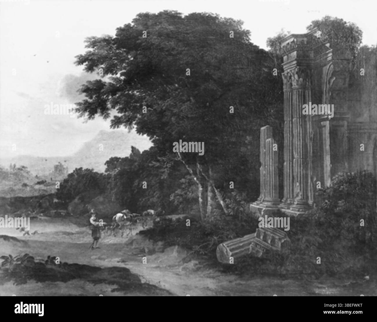 Dieses Landschaftsgemälde aus dem 17. Jahrhundert von Robert Aggas bietet einen Blick auf die für diese Zeit typische Natur, mit Schwerpunkt auf der natürlichen Schönheit und Zusammensetzung der Umgebung. Das Kunstwerk demonstriert Aggas Stil und Verwendung von Farben bei der Aufnahme von Landschaftsszenen. Stockfoto