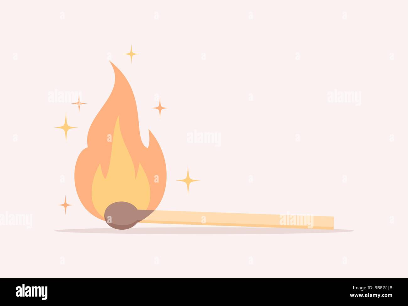 Brennender liegender Streichhölzer auf beigefarbenem Hintergrund, Seitenansicht. Illustration des flachen Vektors Stock Vektor