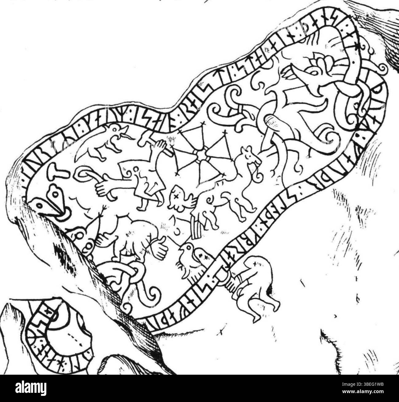 Runenstein Sö 327, dokumentiert von J. Peringskiöld vor 1725. Dieser Stein ist ein wichtiges Artefakt aus der Wikingerzeit, das Runeninschriften zeigt. Stockfoto