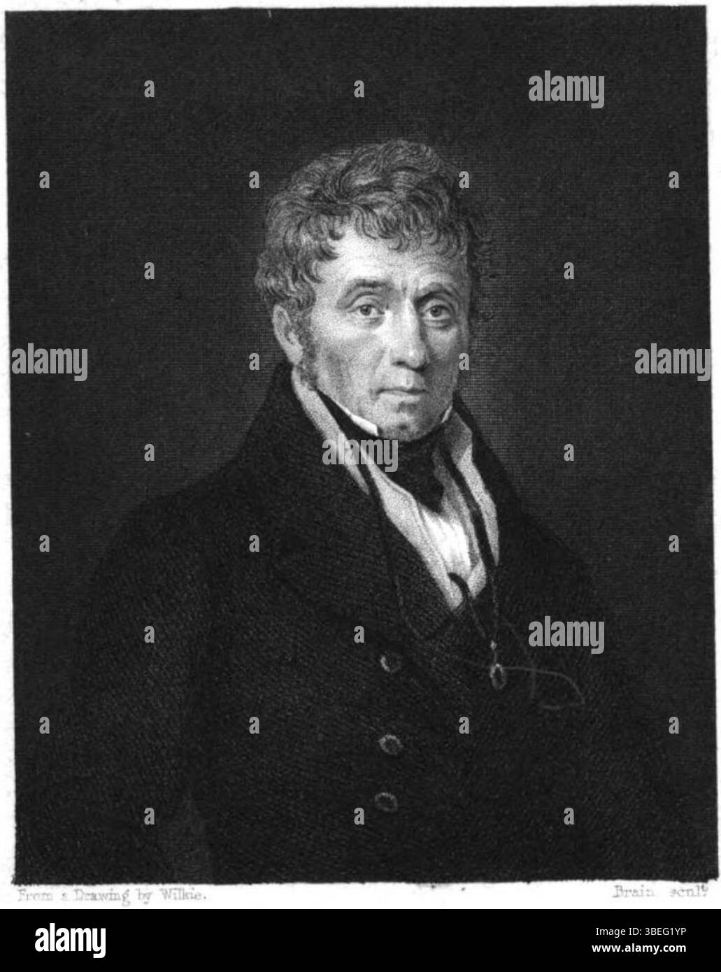 Dieses Bild von Robert Huish, das nach einer Zeichnung von Wilkie eingraviert wurde, ist in *Bees: Their Natural History and General Management* (1844) zu sehen. Das charakteristische „Gehirn“ wird gezeigt, ebenso wie die Zuschreibung des Werks zu Wilkies Originalzeichnung, die einen Einblick in die Naturgeschichte des 19. Jahrhunderts und die Illustrationstechniken der Zeit bietet. Stockfoto