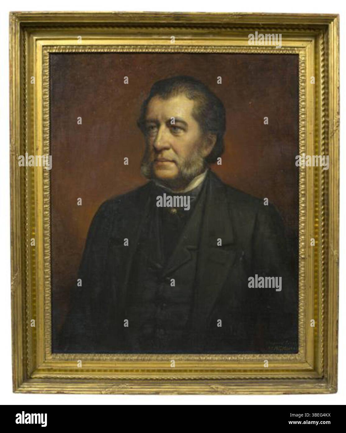 Dieses Porträt, gemalt von A.G. Heaton im Jahr 1914, zeigt Hamilton Fish (1808–1893), einen bedeutenden amerikanischen Staatsmann und Diplomaten. Das Gemälde ist eine Hommage an Fishs bedeutende Rolle in der amerikanischen Geschichte und spiegelt den Stil der Porträts des frühen 20. Jahrhunderts wider. Stockfoto