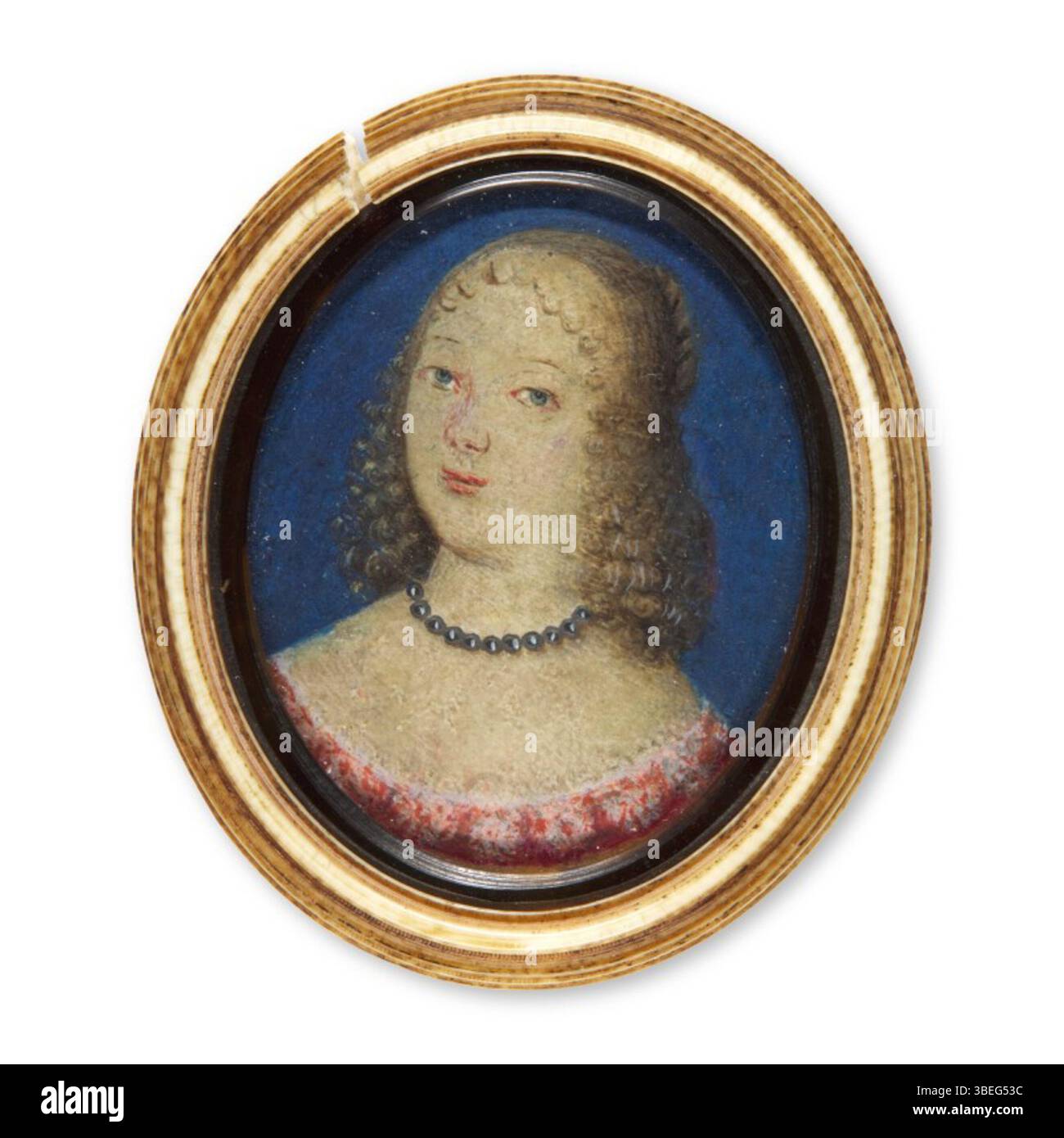 Dieses von der Englischen Schule um 1655 geschaffene Porträt zeigt eine elegante Dame aus dem 17. Jahrhundert. Das Gemälde veranschaulicht den raffinierten Porträtstil, der in England während dieser Zeit beliebt war. Stockfoto