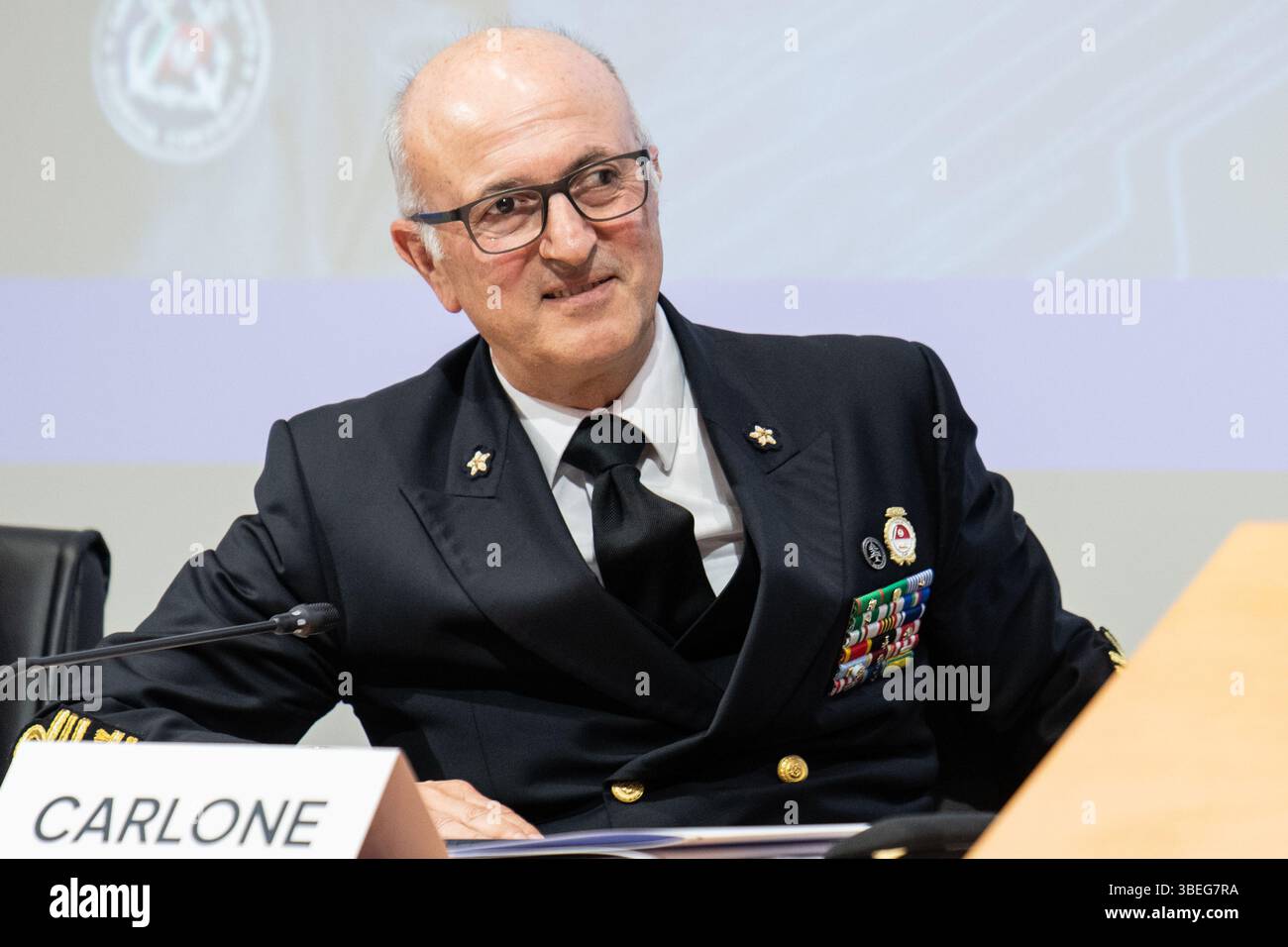 Rom, Italien. Mai 2025. Nicola Carlone, General Commander der Küstenwache bei einer feierlichen Veranstaltung der italienischen Küstenwache. Quelle: Rocco Pettini/Alamy Live News Stockfoto