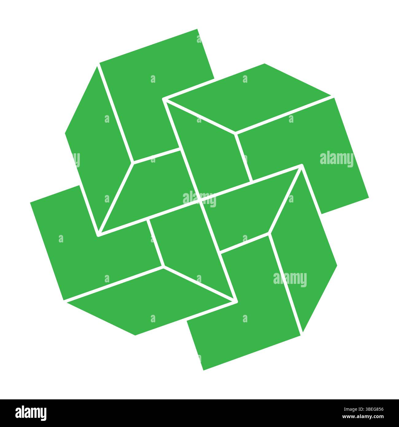 Unmögliche Form. Logo. Figur mit heiliger Geometrie. Optische Täuschung. Abstraktes ewiges geometrisches Objekt. Unmöglich endlose Kontur. Strichgrafik. Optische Kunst Stock Vektor