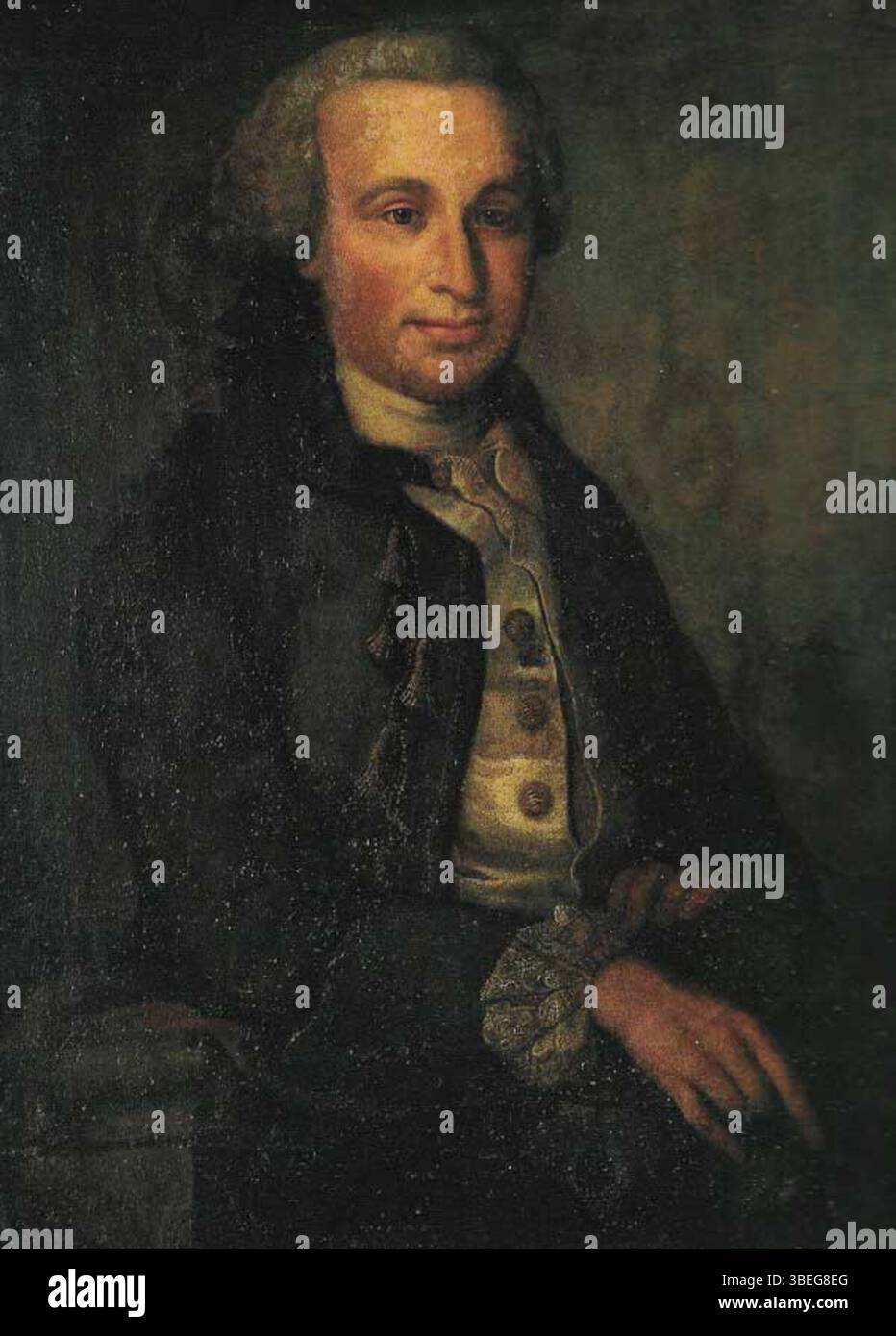 Johann Gottfried Grund war ein deutsch-dänischer Hofmaler, der für seine Porträts und historischen Gemälde bekannt war. Seine Werke, die detaillierte Darstellungen von Königtum und Adel beinhalten, spiegeln die ästhetischen Empfindlichkeiten seiner Zeit wider. Stockfoto