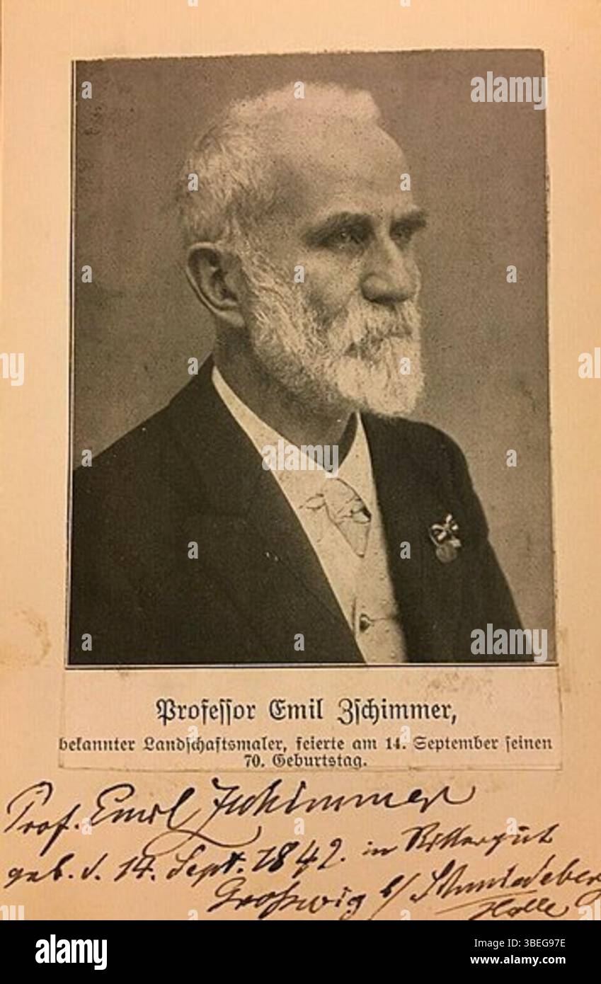 Eine anonyme Visitenkarte von Emil Zschimmer aus dem Jahr 1912, die möglicherweise mit seinen persönlichen oder beruflichen Interaktionen zusammenhängt. Zschimmers Werke spiegeln typischerweise den deutschen Realismus wider und werden oft in historischen Zusammenhängen gesehen. Stockfoto