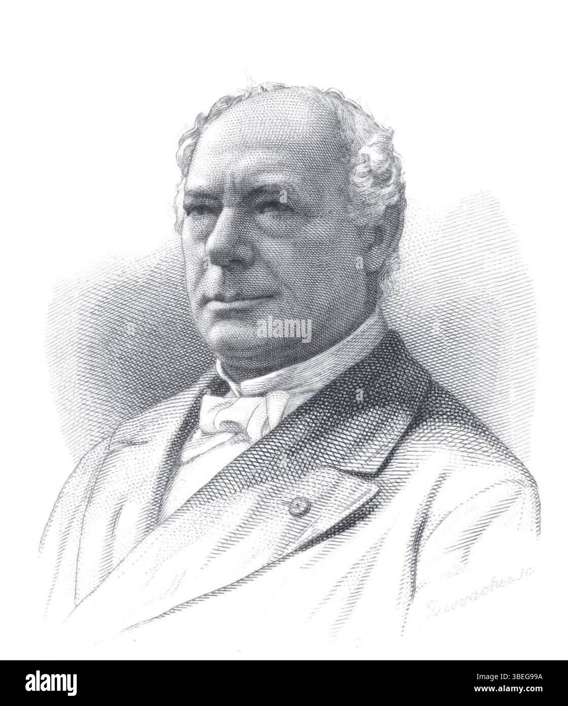 Dieser von David-Joseph Desvachez geschaffene Kupferstich zeigt das Porträt von Egide Arntz, einer prominenten historischen Figur. Das Werk wurde vor 1887 geschaffen und zeigt Desvachez Gravurtechnik. Stockfoto