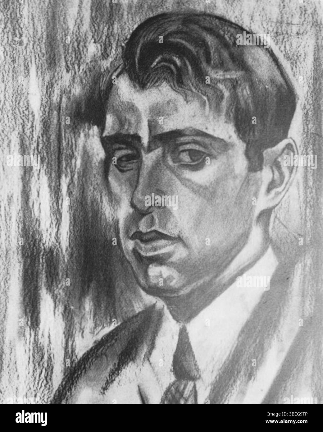 Issachar BER Rybacks Porträt mit dem Titel „Stadt mit Synagoge“ aus dem Jahr 1923 fängt eine jüdische Gemeindeszene mit Schwerpunkt auf der architektonischen Kulisse ein. Ryback (1897–1935) war bekannt dafür, jüdische kulturelle Identität in seine künstlerischen Ausdrucksformen zu integrieren und Realismus mit emotionaler Tiefe zu verbinden. Stockfoto