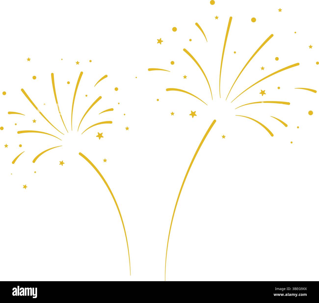 Festliches goldenes Feuerwerk mit Sternen-Clip-Art. Feuerwerk Explosionssymbol, Vektorgrafiken Stock Vektor