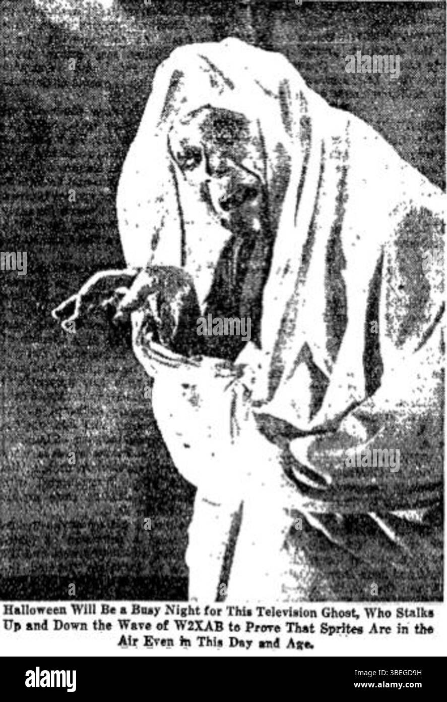 Dieses Bild zeigt George Kelting in der frühen Fernsehsendung The Television Ghost, die am 28. Oktober 1931 ausgestrahlt wurde. Das Foto ist eines der wenigen erhaltenen Dokumente aus der Serie, ein seltenes Artefakt in der Fernsehgeschichte. Stockfoto