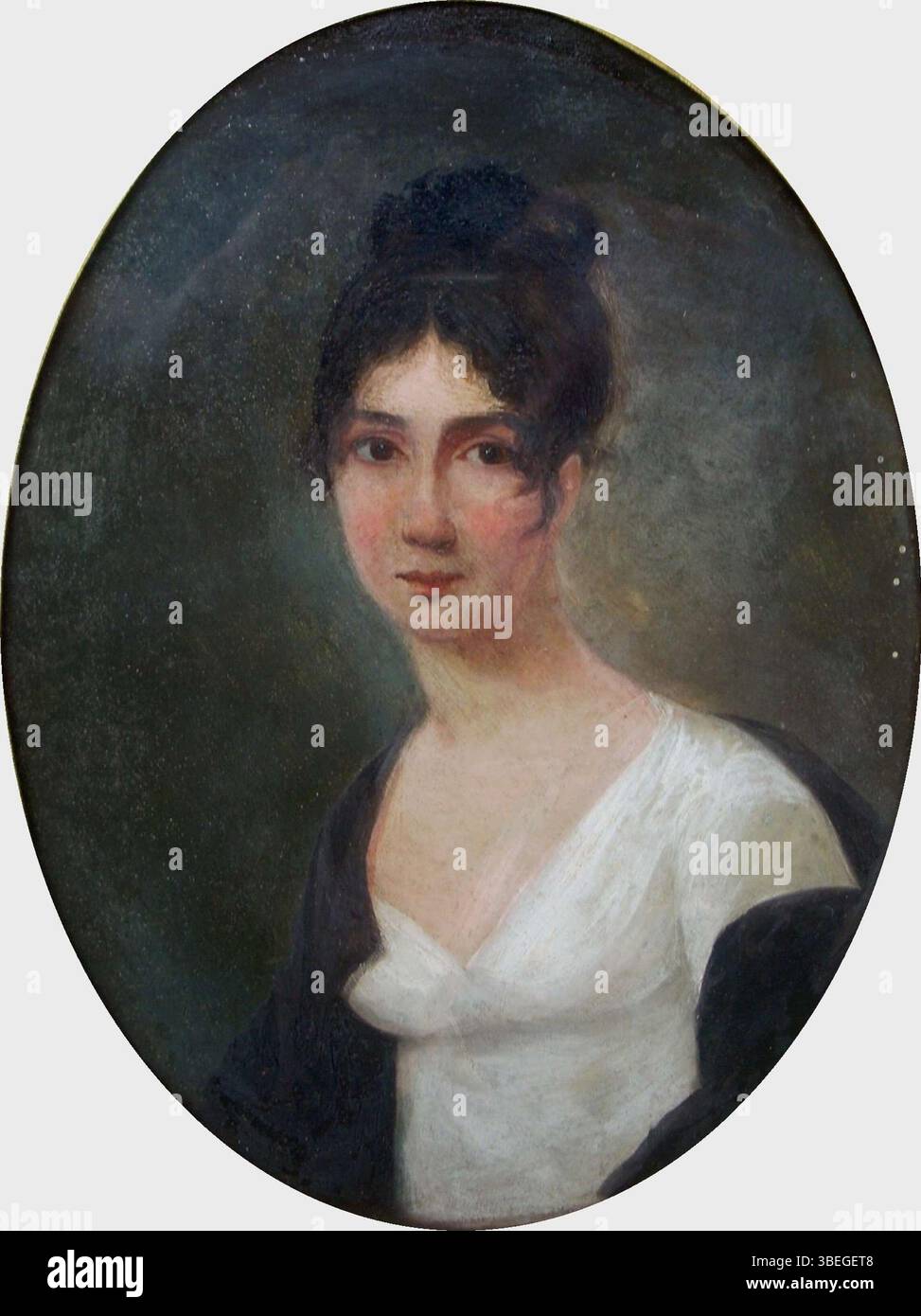 Frances Allan, gemalt von Robert M. Sully um 1828, ist in Öl auf Metall dargestellt und zeigt frühe amerikanische Porträttechniken und Sullys Beitrag zur amerikanischen Kunst. Stockfoto