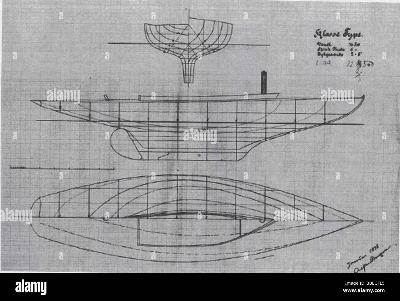 Rendering des Bootes Ællingen von Alfred Benzon (1855–1932), das 1898 mit nautischem Design aus dem späten 19. Jahrhundert geschaffen wurde. Stockfoto