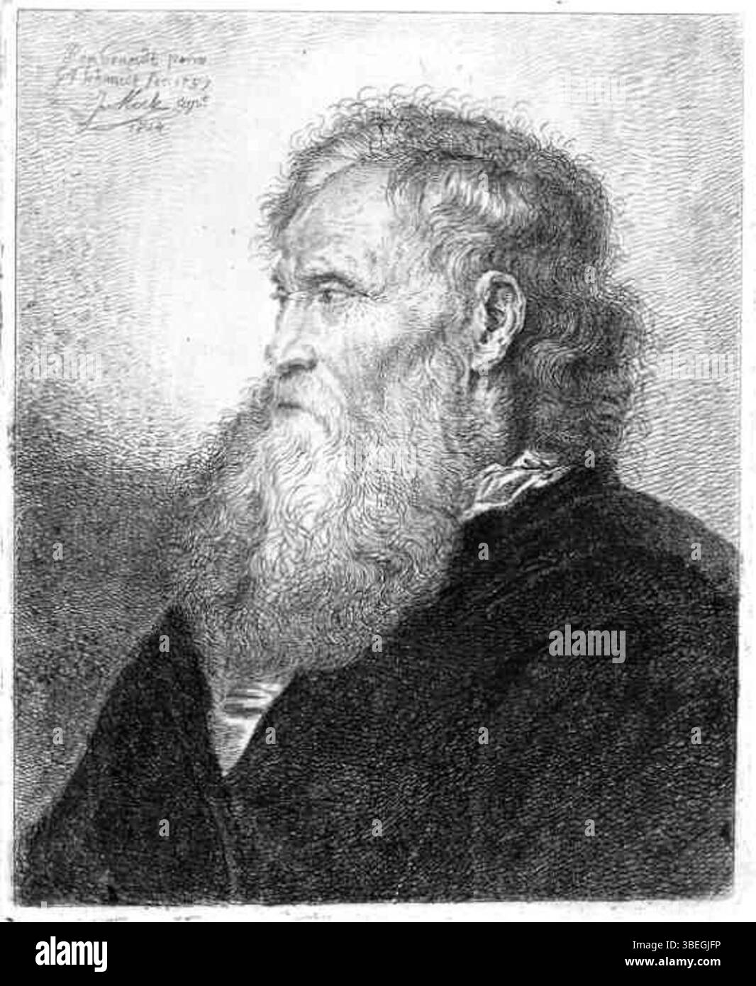 Diese Büste von Johannes Mock (1800–1884) stellt einen alten Mann mit Bart dar, der das Alter und die Weisheit im Gesichtsausdruck des Subjekts einfängt. Das Werk ist ein Beispiel für europäische Porträts aus dem 19. Jahrhundert. Stockfoto