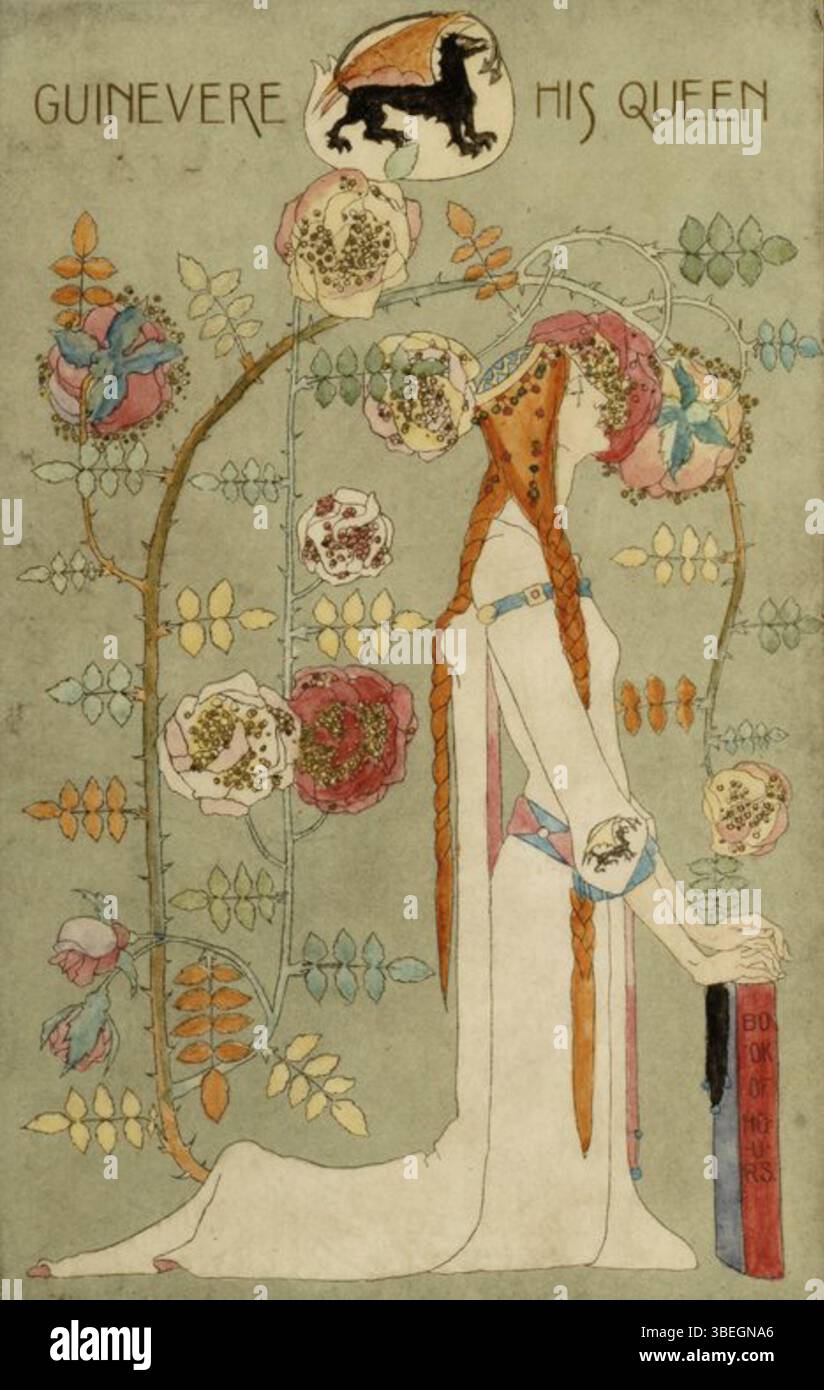 Die 1899 erschienene Ausgabe von „The Poems of Alfred, Lord Tennyson“ zeigt ein rückseitiges Cover-Design von Dorothy C. Smyth. Smyths Design ergänzt Tennysons poetische Themen mit einem dekorativen künstlerischen Ansatz aus dem frühen 20. Jahrhundert. Stockfoto