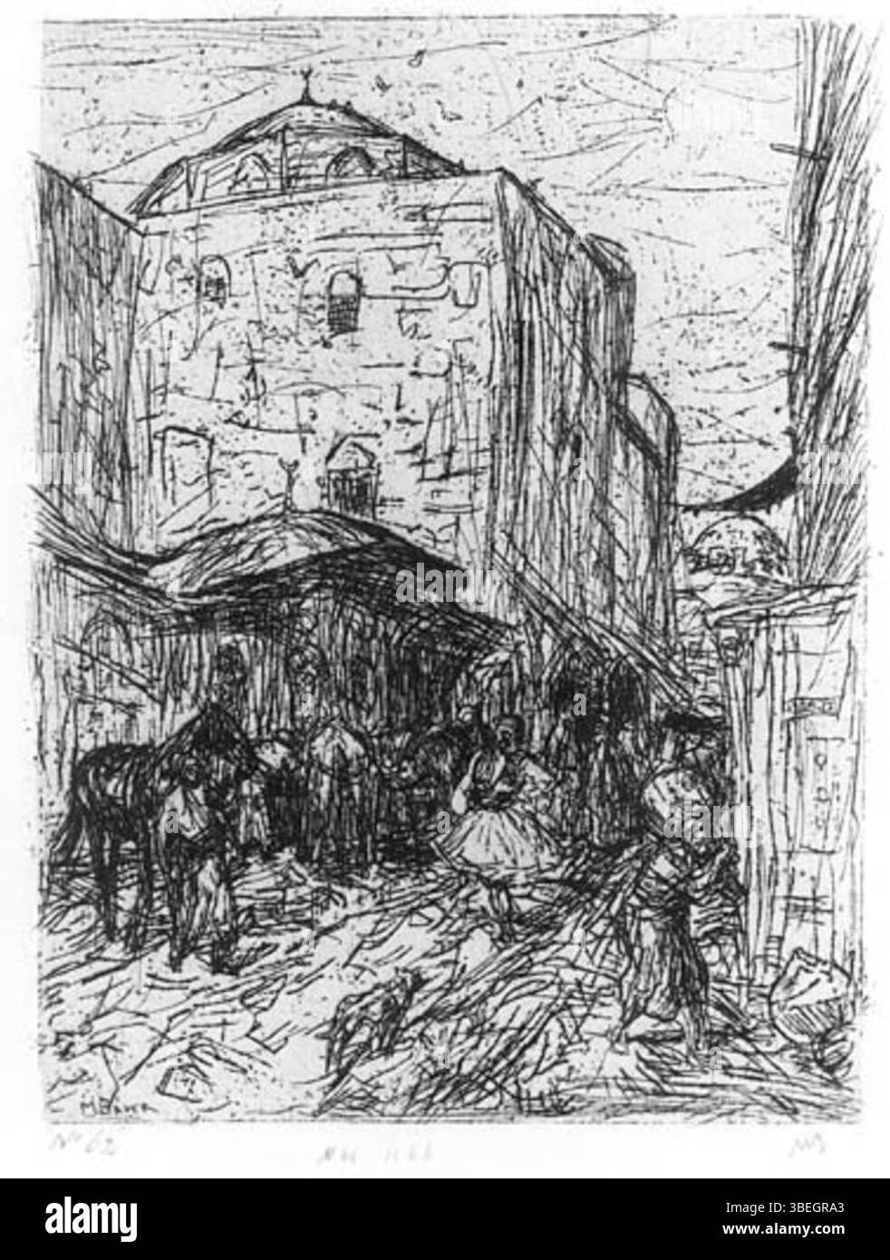 In „Ein Brunnen in Istanbul“ (1890) schildert Marius Bauer das komplexe Wasserspiel in der urbanen Umgebung Istanbuls. Der Brunnen repräsentiert die harmonische Mischung aus Natur und Architektur, die in den öffentlichen Räumen der osmanischen Ära üblich ist. Stockfoto