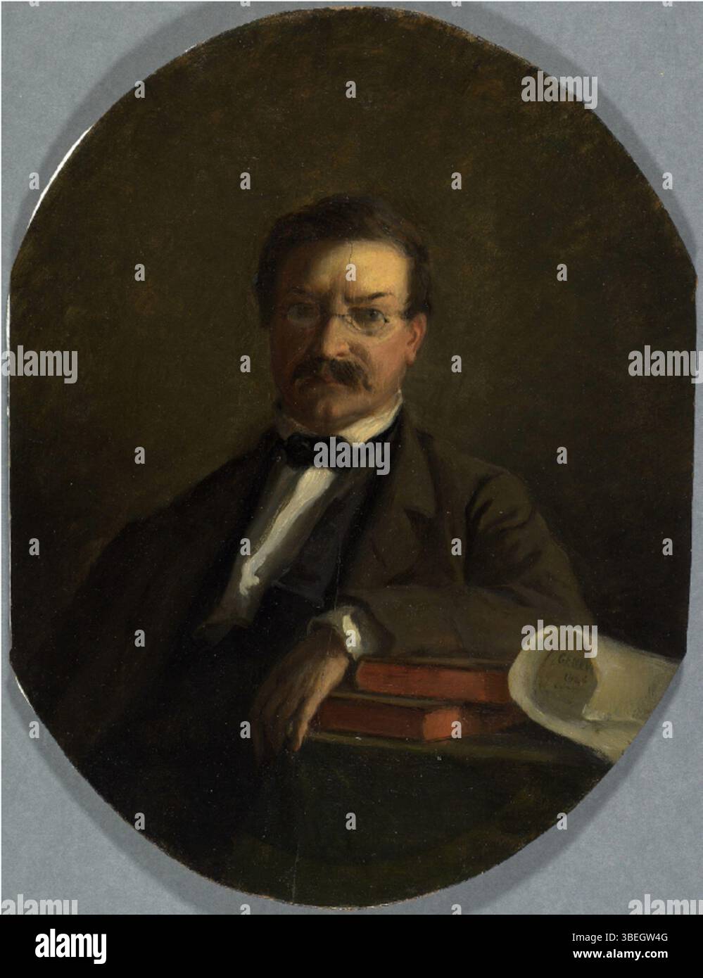 Dieses Ölporträt von Emilie Giraud-Leleux aus dem Jahr 1855 zeigt James Fazy (1794–1878), einen Schweizer Politiker und Gründer der Radikalen Partei Genfs. Das Gemälde ist Teil der Sammlung Bibliothèque de Genève. Stockfoto