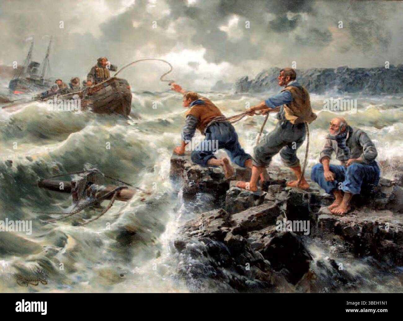 Francis Petrus Paulus’ Gemälde *Le Naufrage* (das Schiffswrack) aus dem Jahr 1933 zeigt eine dramatische maritime Szene. Das Öl auf Leinwand, 74 x 101 cm groß, ist vom Künstler signiert und Teil einer Privatsammlung. Es wurde 2012 von Blanche & Associés in Paris versteigert. Stockfoto