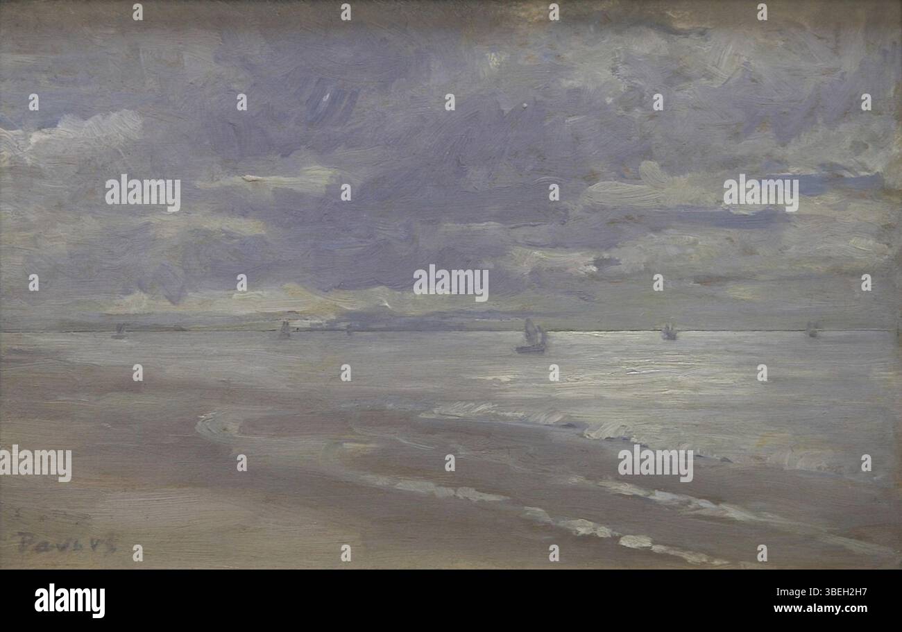 Francis Petrus Paulus’ *Low Tide* (1933) ist ein Ölgemälde auf Holztafel mit einer Größe von 19,5 x 30,9 cm. Das Stück befindet sich im Princeton University Art Museum und wurde 1958 von Remak Ramsay geschenkt. Es zeigt eine ruhige Küstenlandschaft. Stockfoto