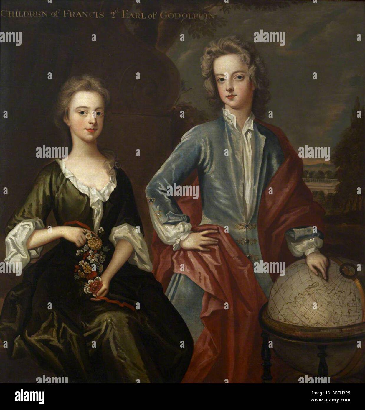 Kneller, Godfrey; William Godolphin (c.1700–1731), Viscount Rialton, später Marquess of Blandford und seine Schwester Henrietta (d.1776), später Duchess of Newcastle; National Trust, Godolphin; http://www.artuk.org/artworks/william-godolphin-c-17001731-viscount-rialton-later-marquess-of-blandford-and-his-sister-henrietta-d-1776-later-duchess-of-newcastle-100214 Stockfoto