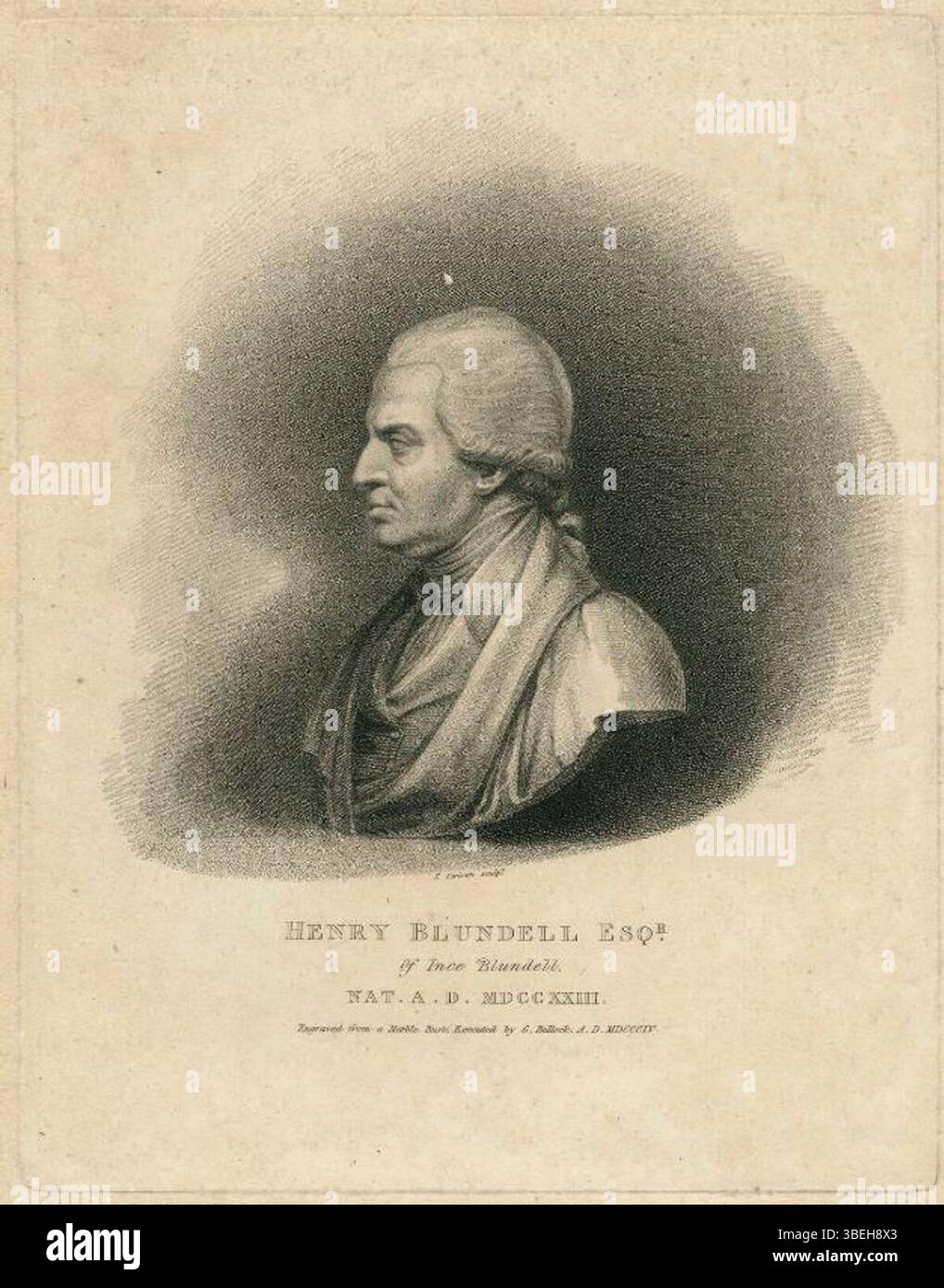 Stippelstich von Henry Blundell, einem Kunstsammler, von Edward Scriven nach George Bullock, erstellt 1804. Der Stich ist Teil der Sammlung der National Portrait Gallery. Stockfoto