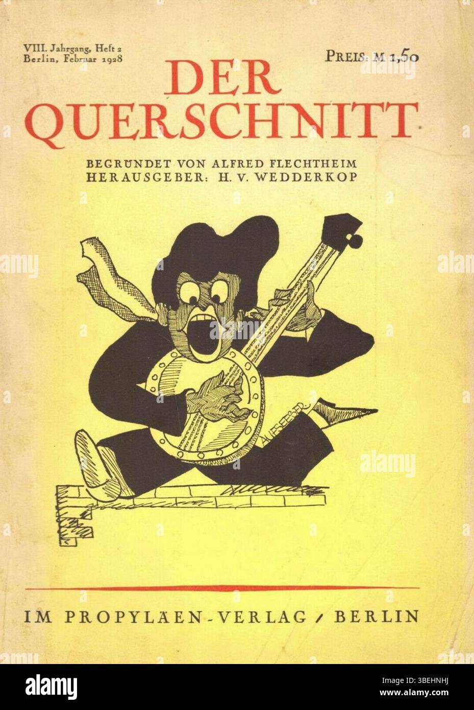 Ernst Aufseesers Titelbild für die Ausgabe des Querschnitts vom Februar 1928 trägt mit dynamischen visuellen Elementen zum Ruf des Magazins als Plattform für modernistische Kunst in Deutschland bei. Stockfoto