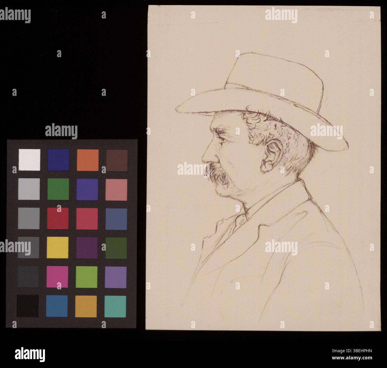 Diese Schwarzweiß-Reproduktion einer Zeichnung von Hans Huber entstand zwischen 1900 und 1921. Das Werk stellt ein klassisches Porträt Hubers im Stil des 19. Jahrhunderts dar. Stockfoto