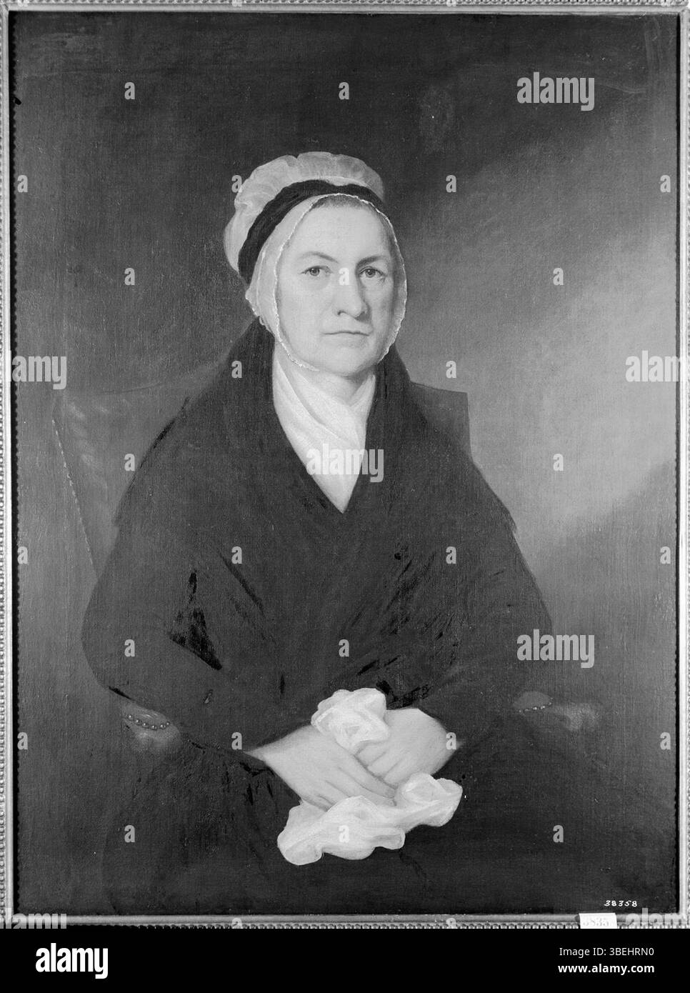 Dieses Ölgemälde, das Ezra Ames von 1788 zugeschrieben wurde, zeigt Mrs. John Kane (Sybil Kent). Das Stück misst 37 1/2 x 1/4 Zoll und ist bekannt für seine detaillierte Darstellung ihrer Ähnlichkeit. Das Gemälde wurde über mehrere Generationen weitergegeben und befindet sich derzeit in einer Privatsammlung in New York. Stockfoto