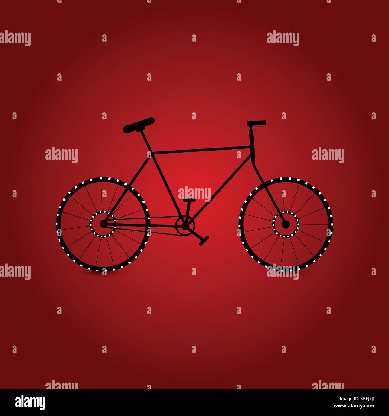Minimalistische schwarze Fahrrad-Illustration auf einem tiefroten Farbverlauf Hintergrund Stock Vektor